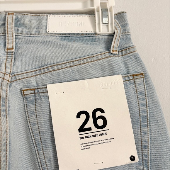 NEW RE/DONE 90s High Rise Loose Jeans in Bleach Destroy Women's Size 26 Straight - Picture 10 of 11